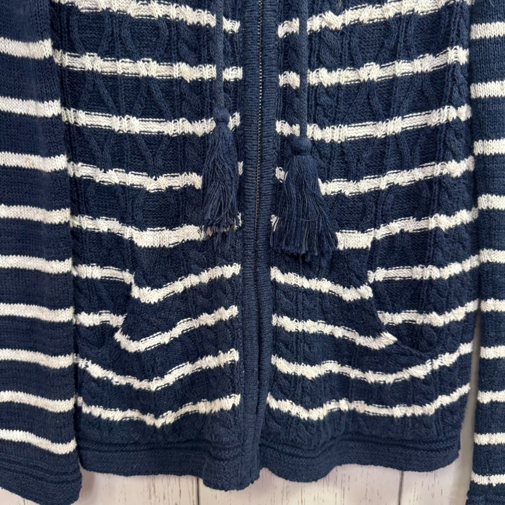 FatFace Striped Knit Hoodie Cardigan Navy White Size 8 Preppy Coastal Grandma - Picture 8 of 15
